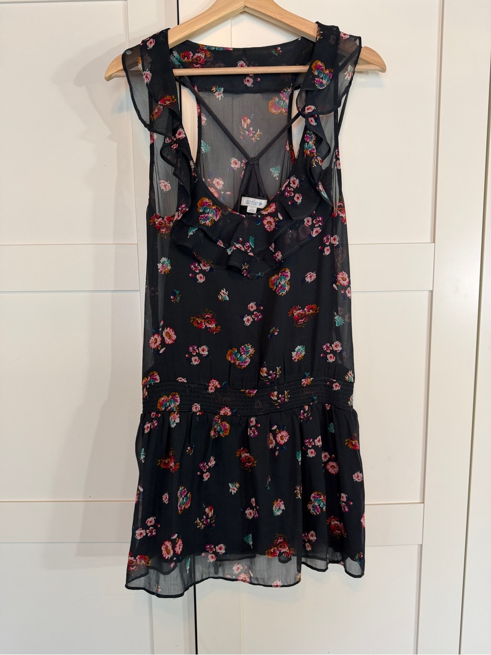 aerie Navy Floral Tank with Bright Multicolor Blooms B12 - Picture 1 of 9